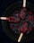 Four dark red popsicles are arranged on a round, black plate, surrounded by scattered blackberries and blueberries. The popsicles have a rich, berry-infused appearance, with visible fruit pieces embedded inside. The plate is set against a deep, dark background, enhancing the vibrant colors of the berries and popsicles.