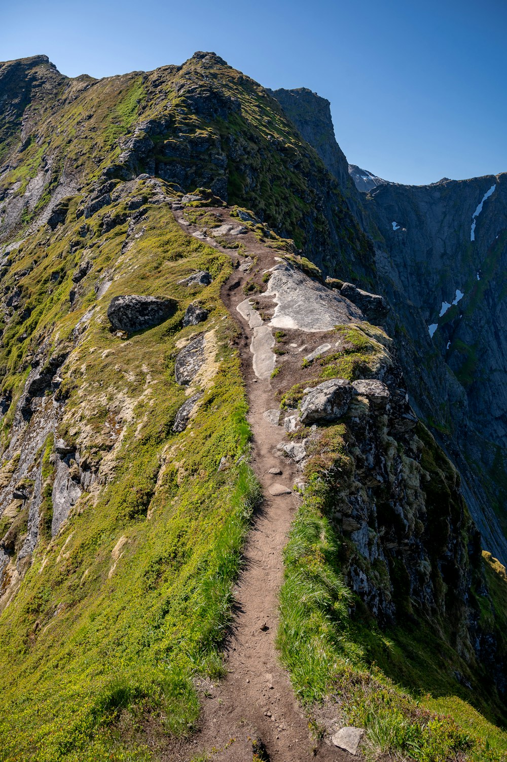 un sentiero che sale sul fianco di una montagna