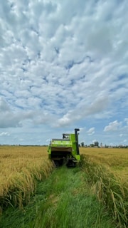 Autonomous harvester operating smoothly on a golden wheat field under a clear blue sky.