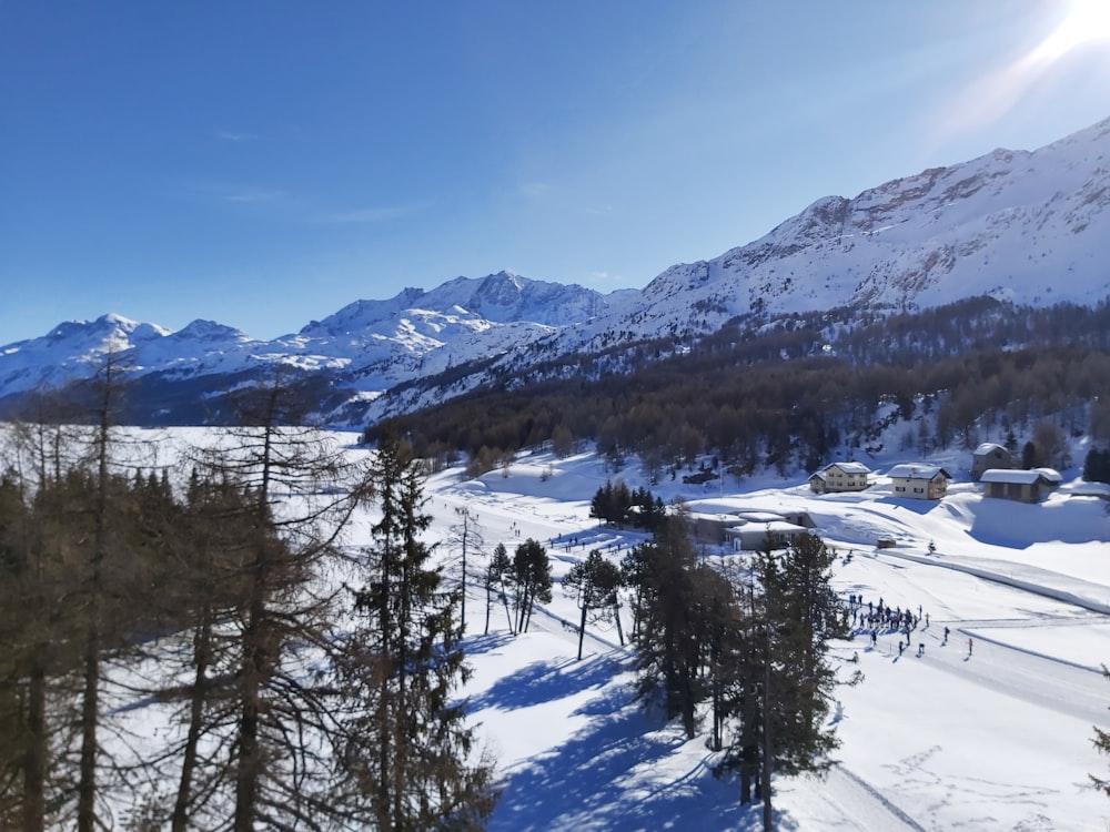 a view of a snow covered mountain range