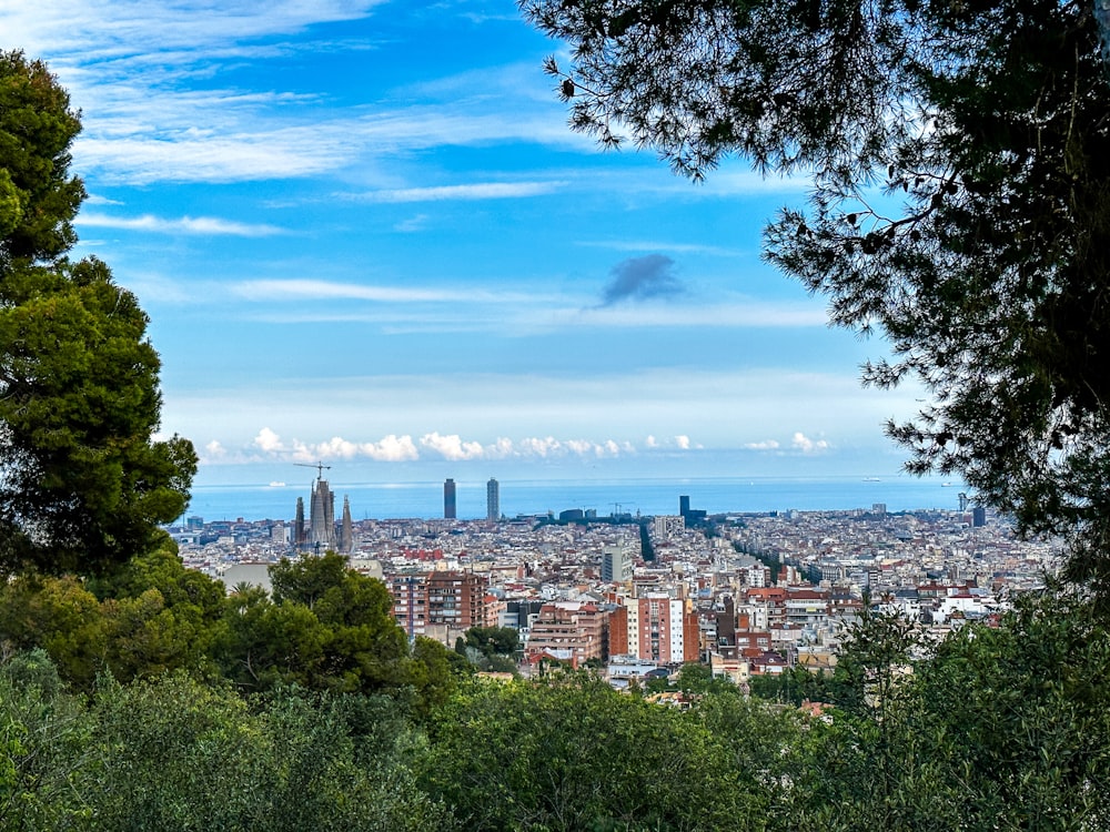 a view of the city of barcelona from the top of a hill