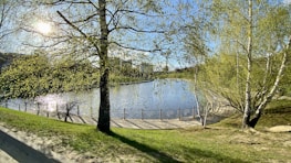 A serene view of Mote Park's 30-acre lake, perfect for leisure activities.