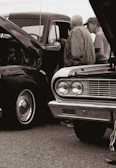 Club members chatting beside their classic cars, sharing stories and smiles.