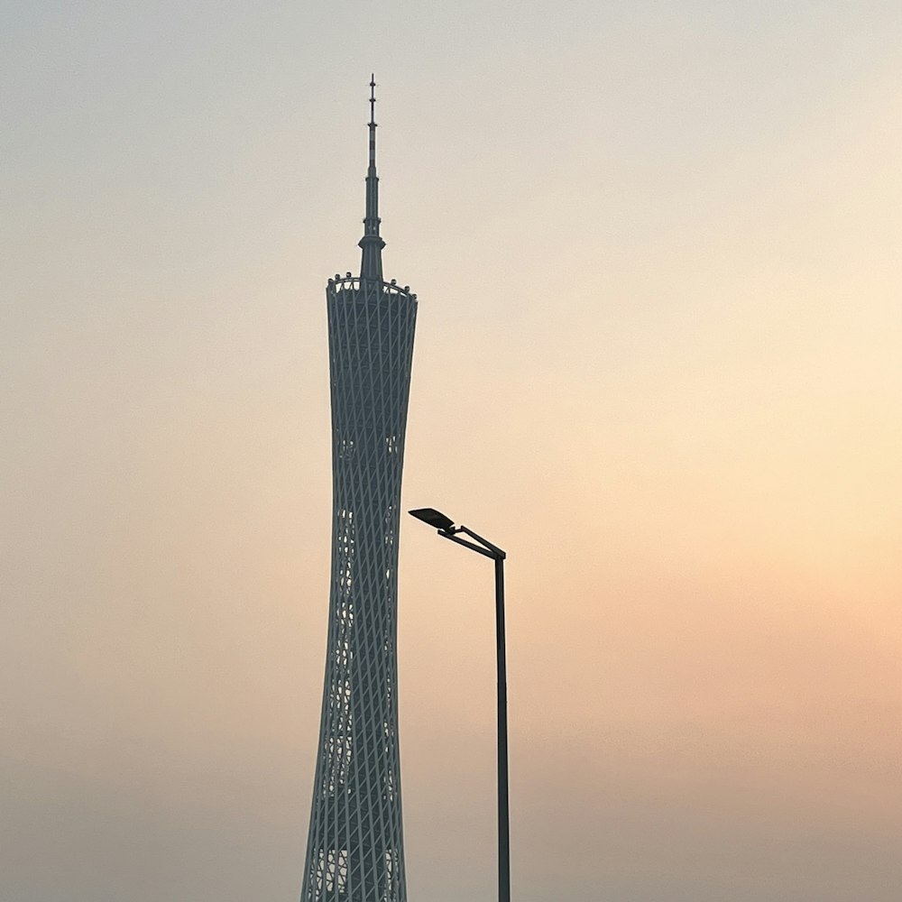 a tall tower with a bird sitting on top of it
