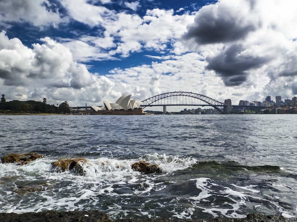 a view of a bridge over a body of water