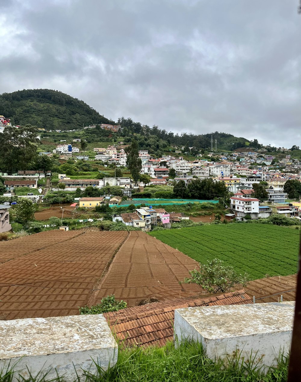 a view of a town from a hill