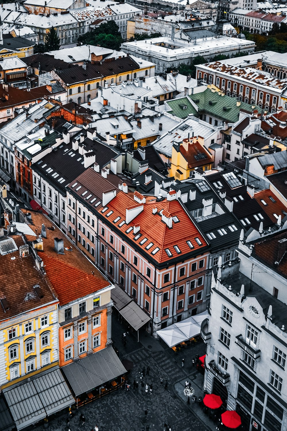 an aerial view of a city with lots of buildings