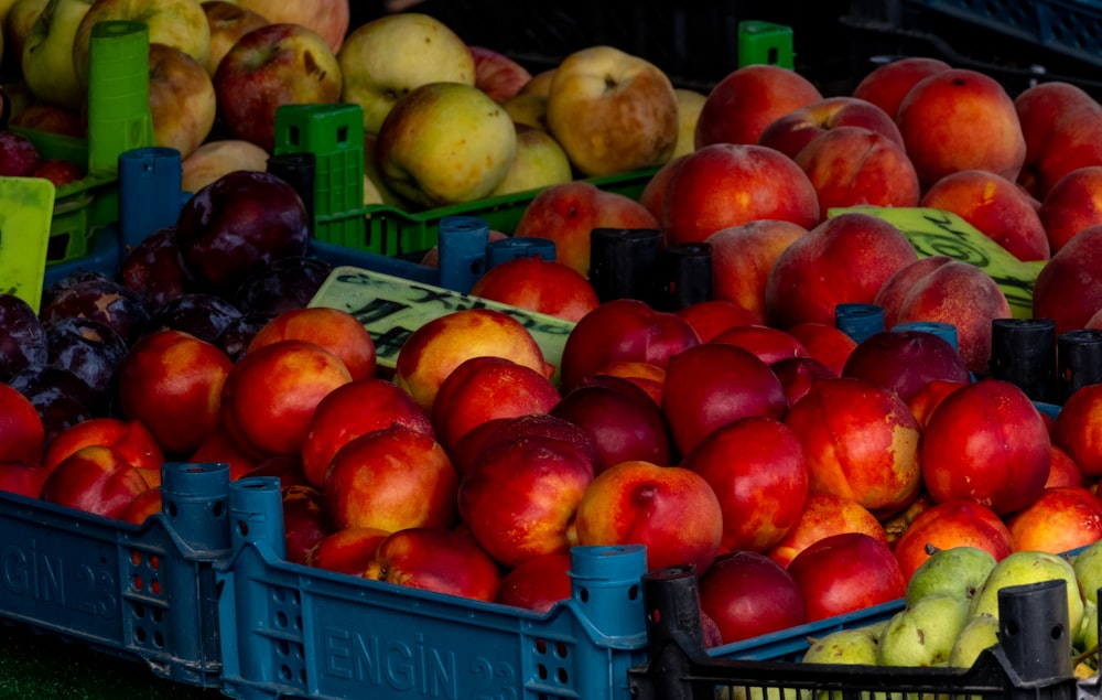 a pile of fruit sitting on top of crates