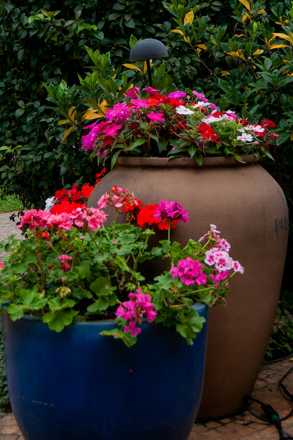 a large potted planter filled with colorful flowers