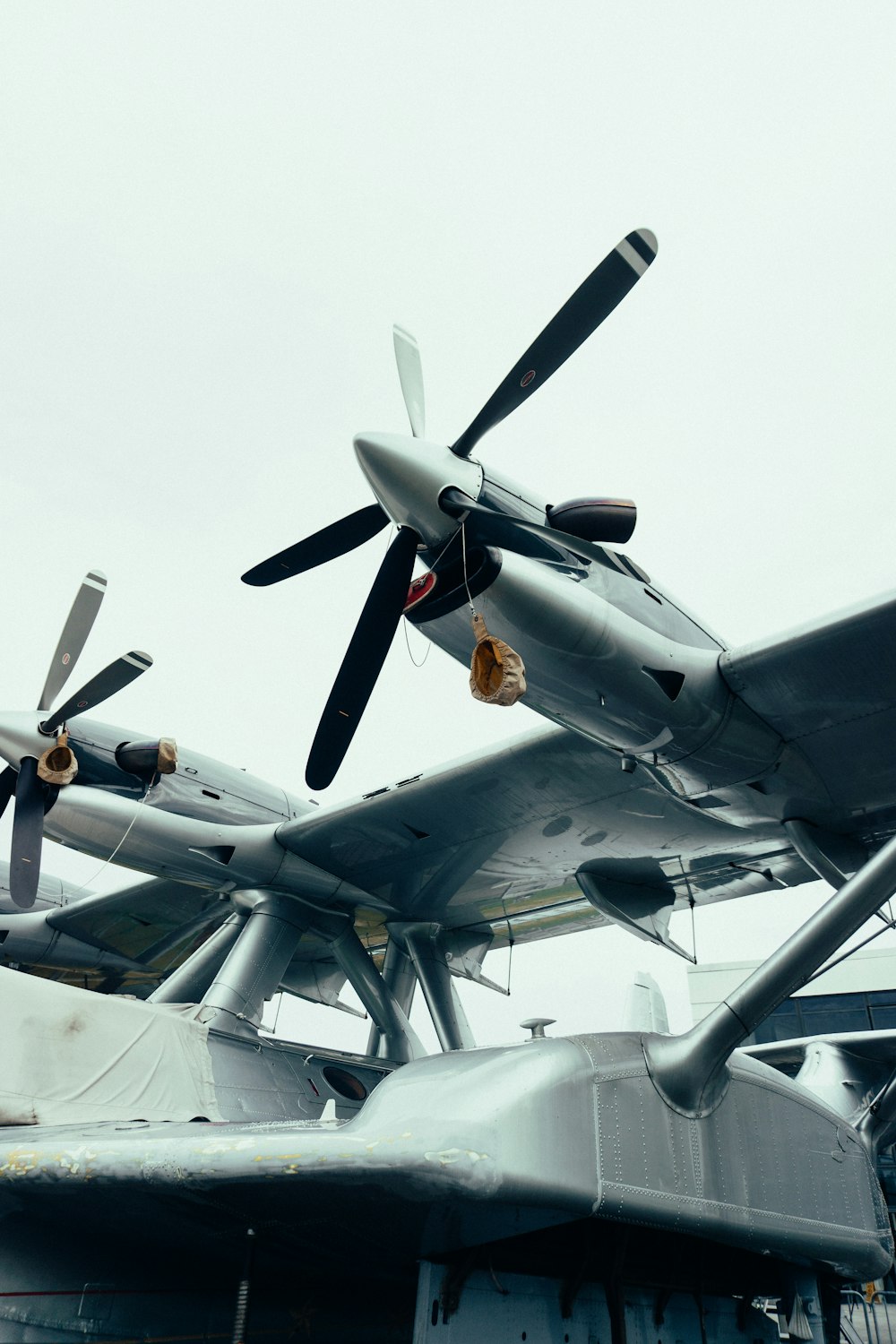 a close up of a plane with propellers