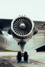 Engine close-up showcasing Airbus aircraft components.