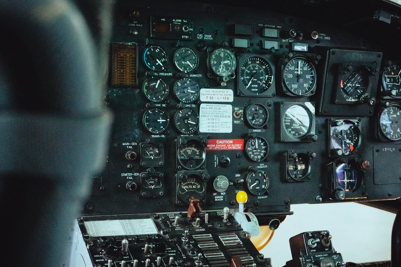 Cockpit instrument panel with gauges and dials of the kind examined in a crash investigation