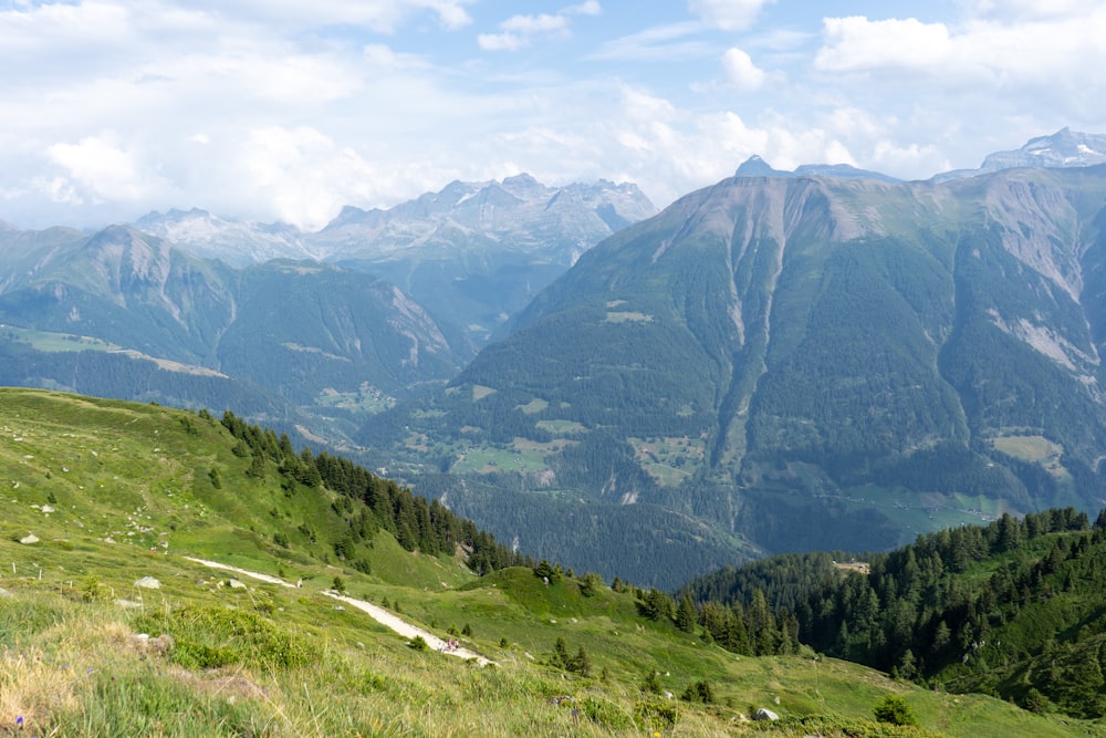 una vista di una valle con le montagne sullo sfondo