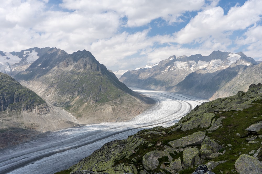 a view of a glacier in the mountains