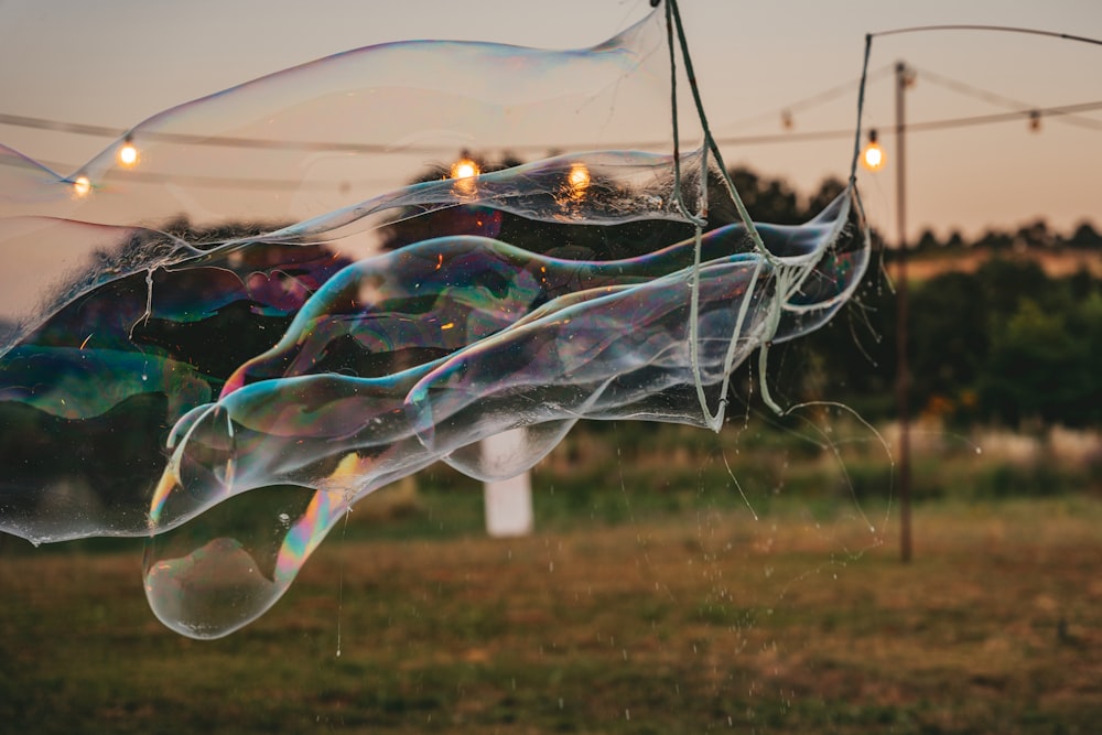 a bunch of soap bubbles floating in the air