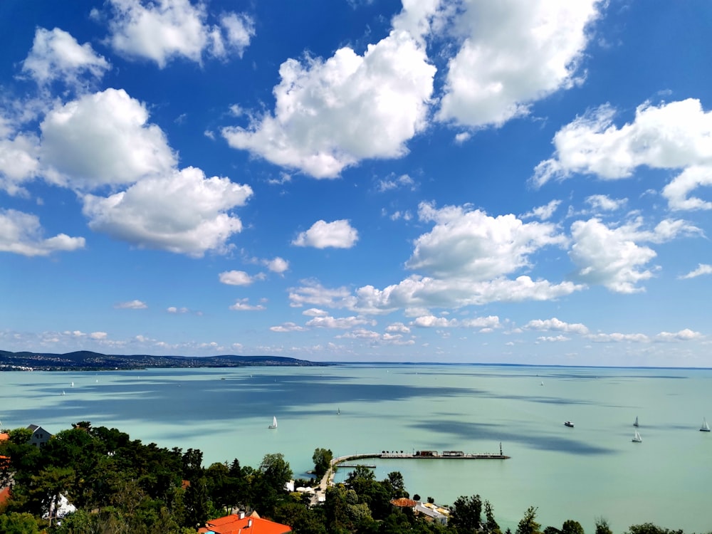 a view of a body of water with a sky background