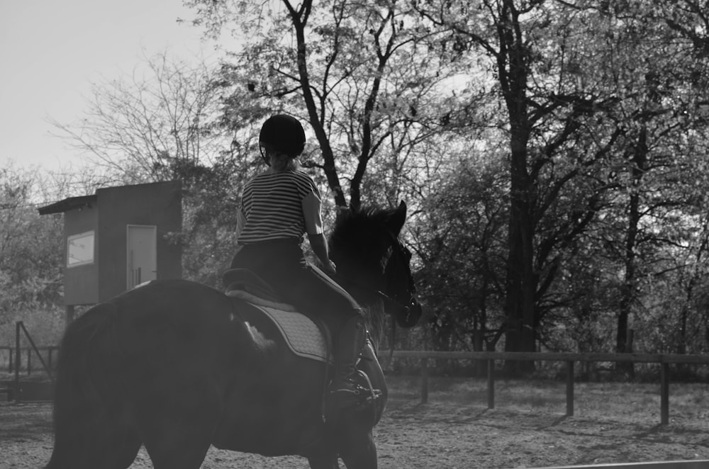 a person riding a horse in a fenced in area