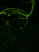 Dark abstract image with neon green and blue glowing lines forming a mysterious pattern.