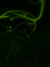 Abstract digital marketing background with glowing green neon analytics and social media icons on dark gradient.