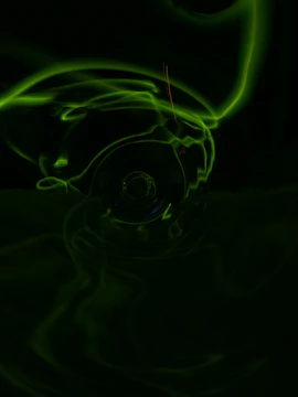 Dark abstract image with neon green and blue glowing lines forming a mysterious pattern.