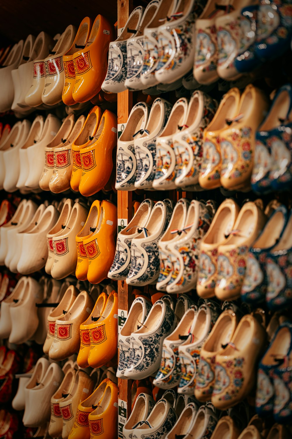 a rack of shoes in a shoe store