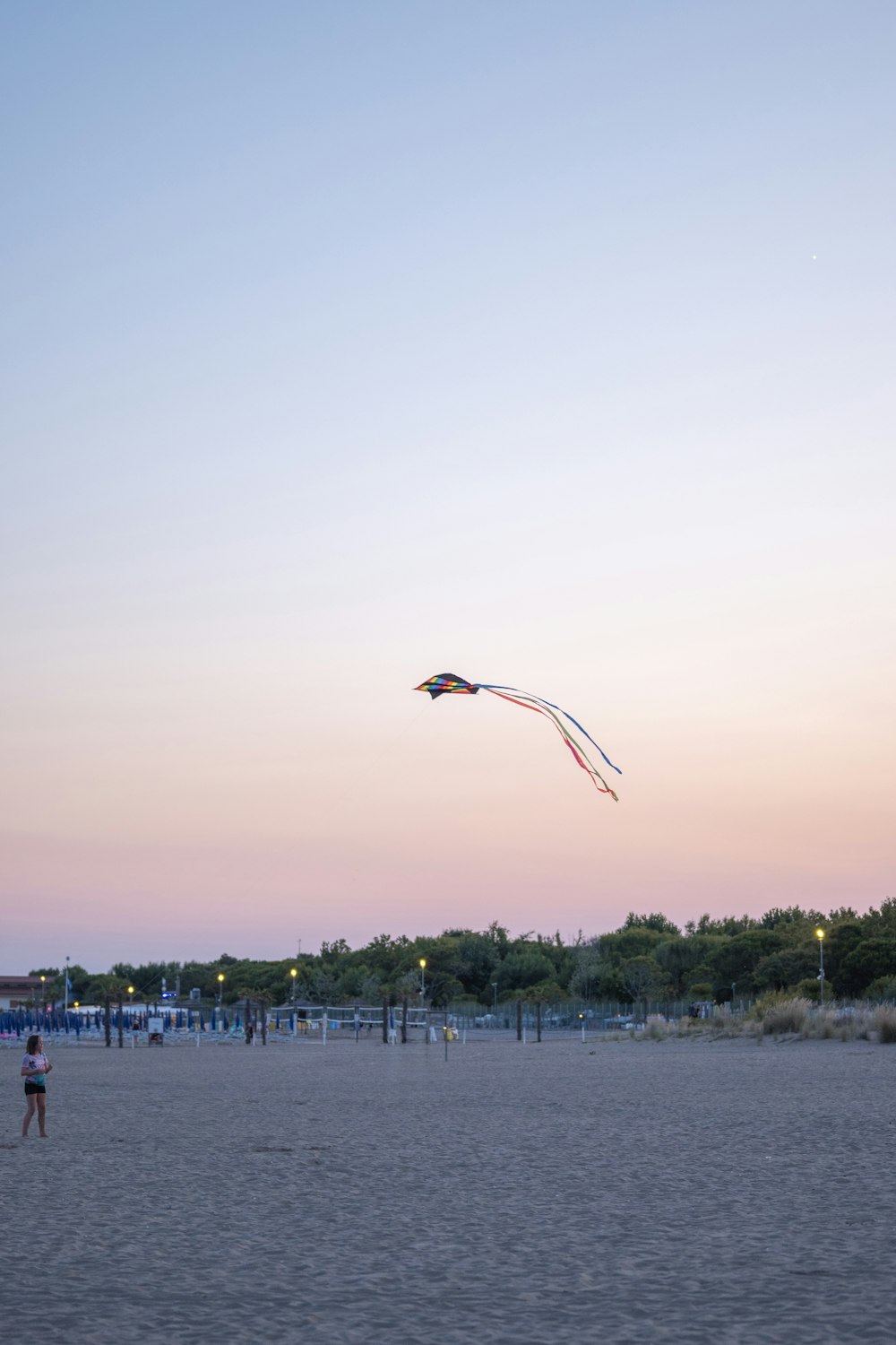 a person is flying a kite on the beach
