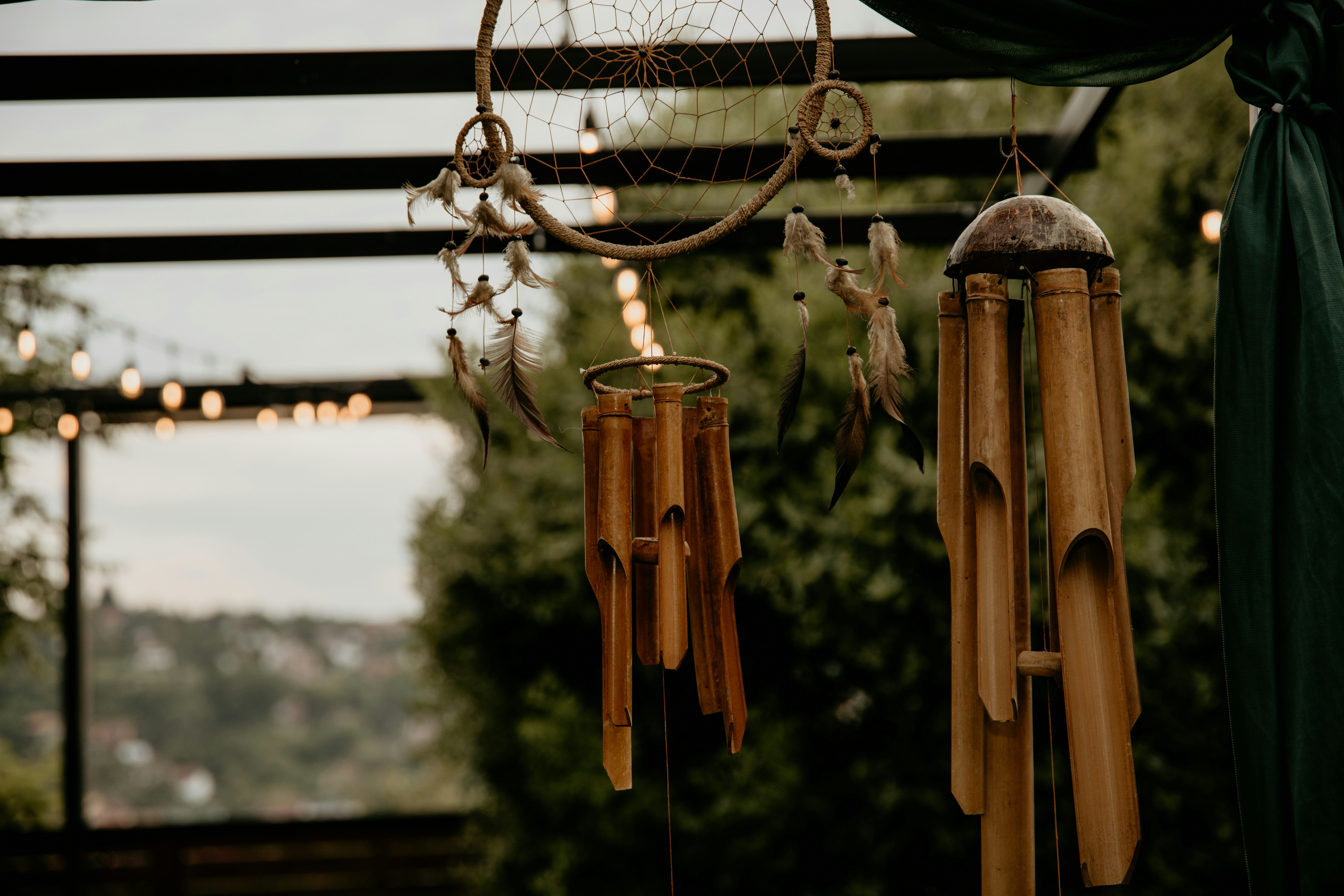 Decorative hanging lanterns in wooden setting