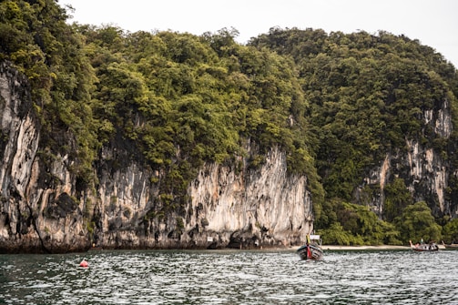 Tranquil limestone cliffs rising from turquoise waters at Phi Phi islands