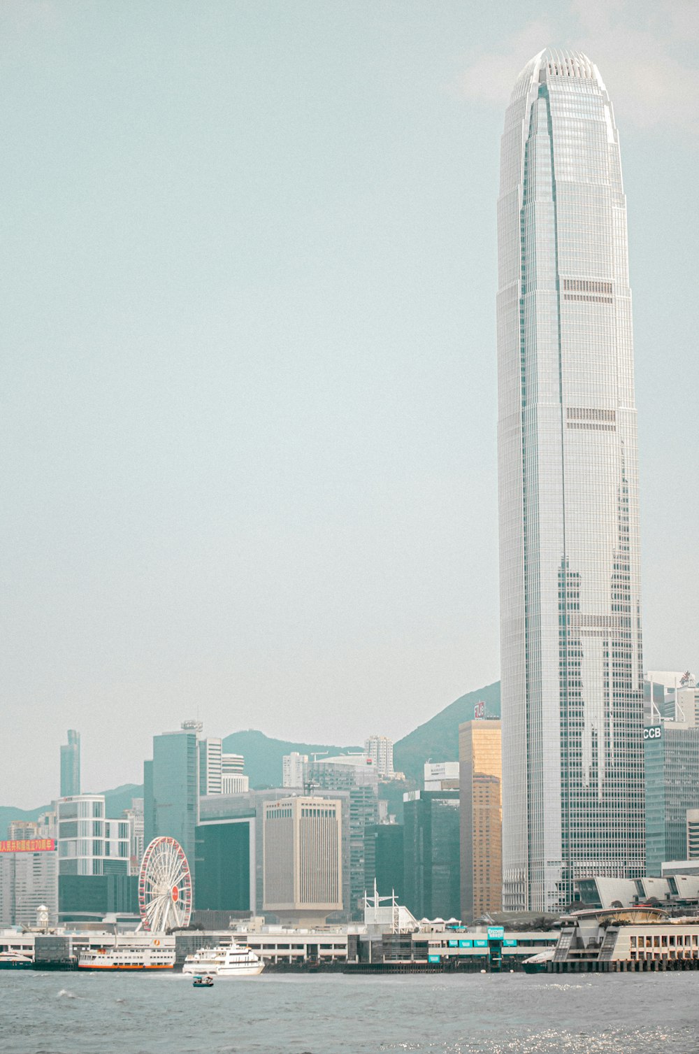 a large body of water with a city in the background