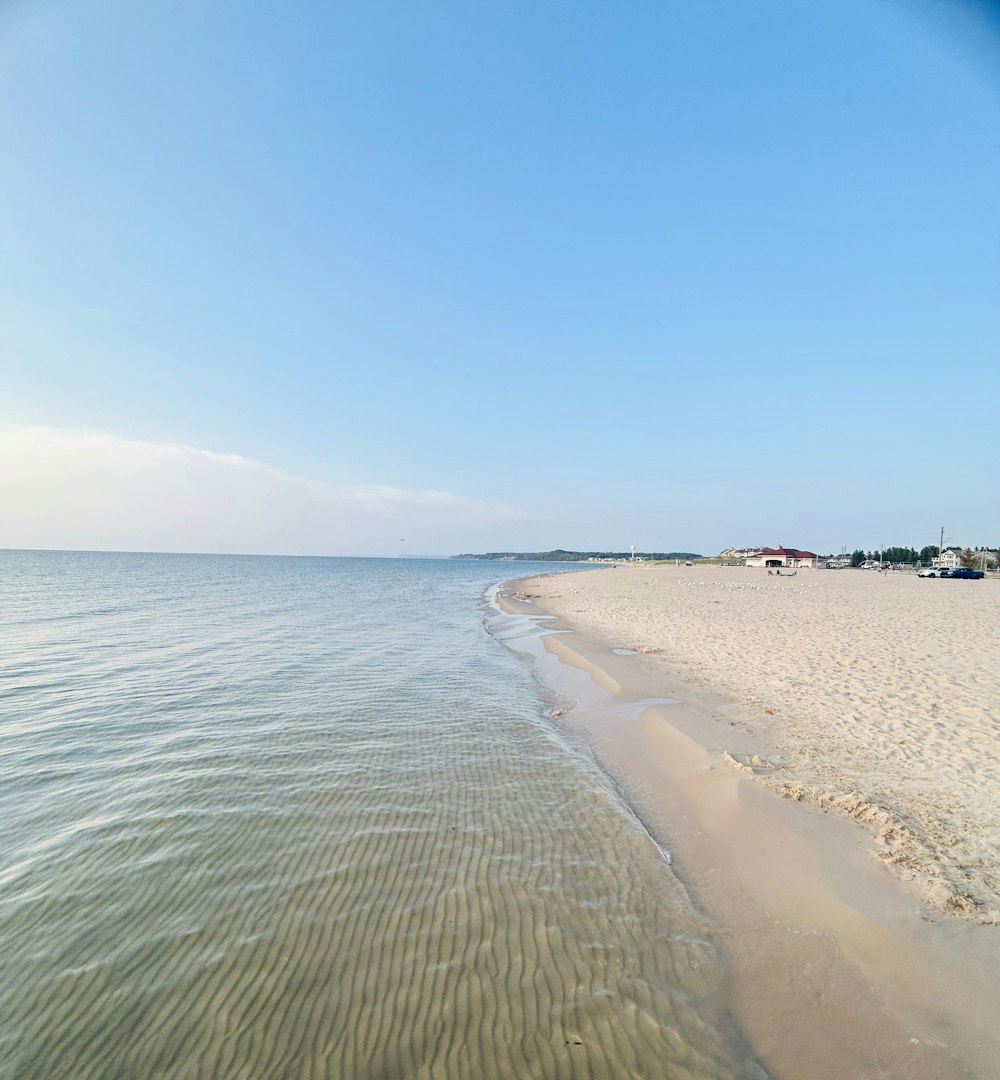 a view of a beach from the water's edge