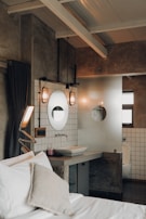 A luxurious bathroom showcasing refined concrete elements.