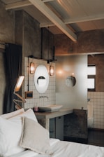 Bathroom with modern fixtures and clean design in a loft apartment.