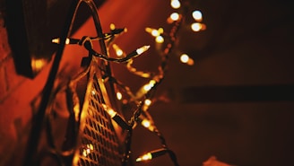 Outdoor decor featuring soft glowing lights wrapped around a metal frame, creating a cozy evening ambiance.