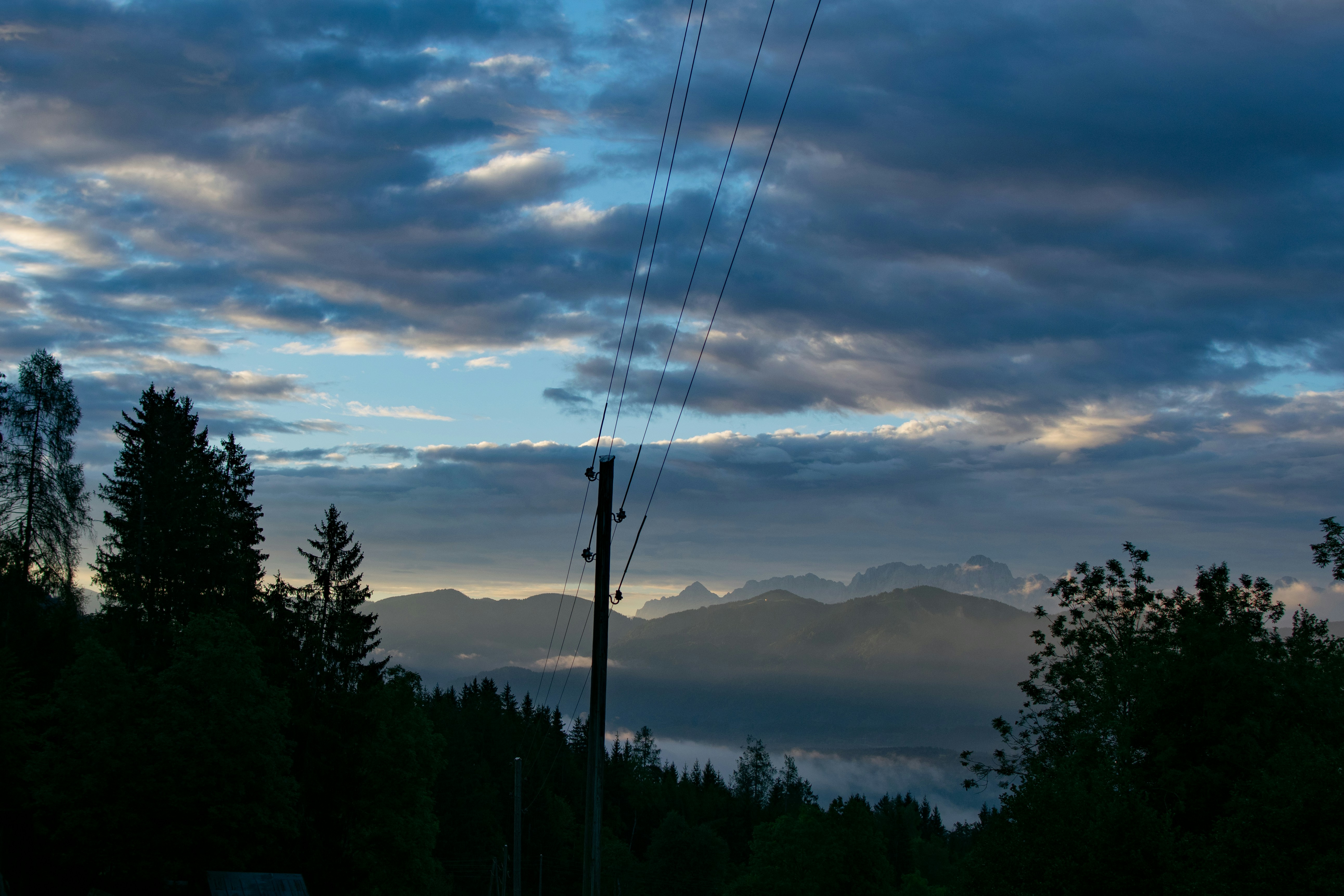 Deep Creek mountain landscape at dusk, misty peaks, dramatic natural light