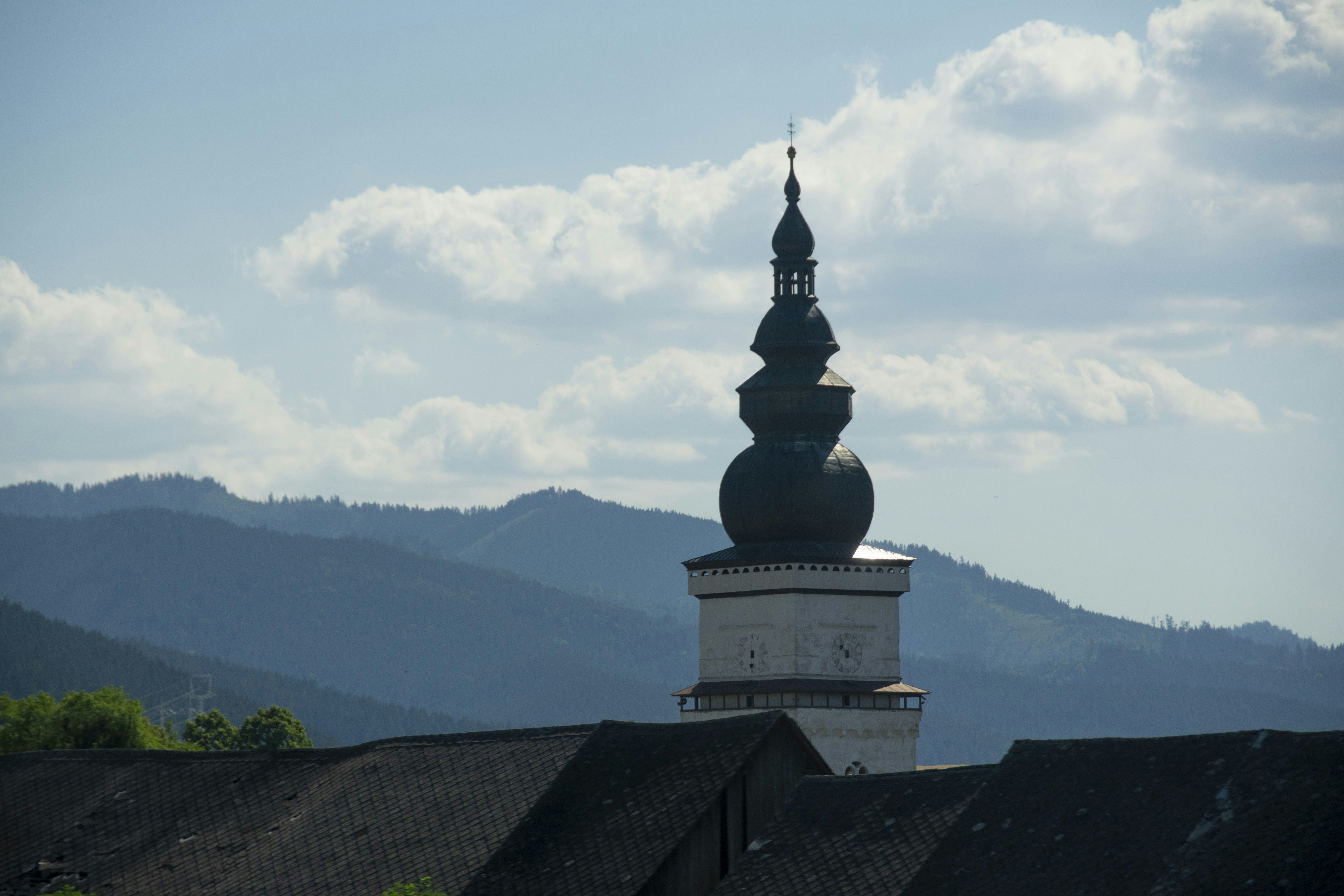 a church steeple with a steeple on top of it