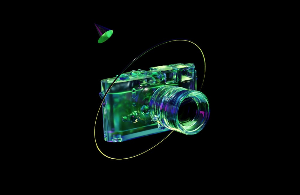 a digital camera with a green light on it