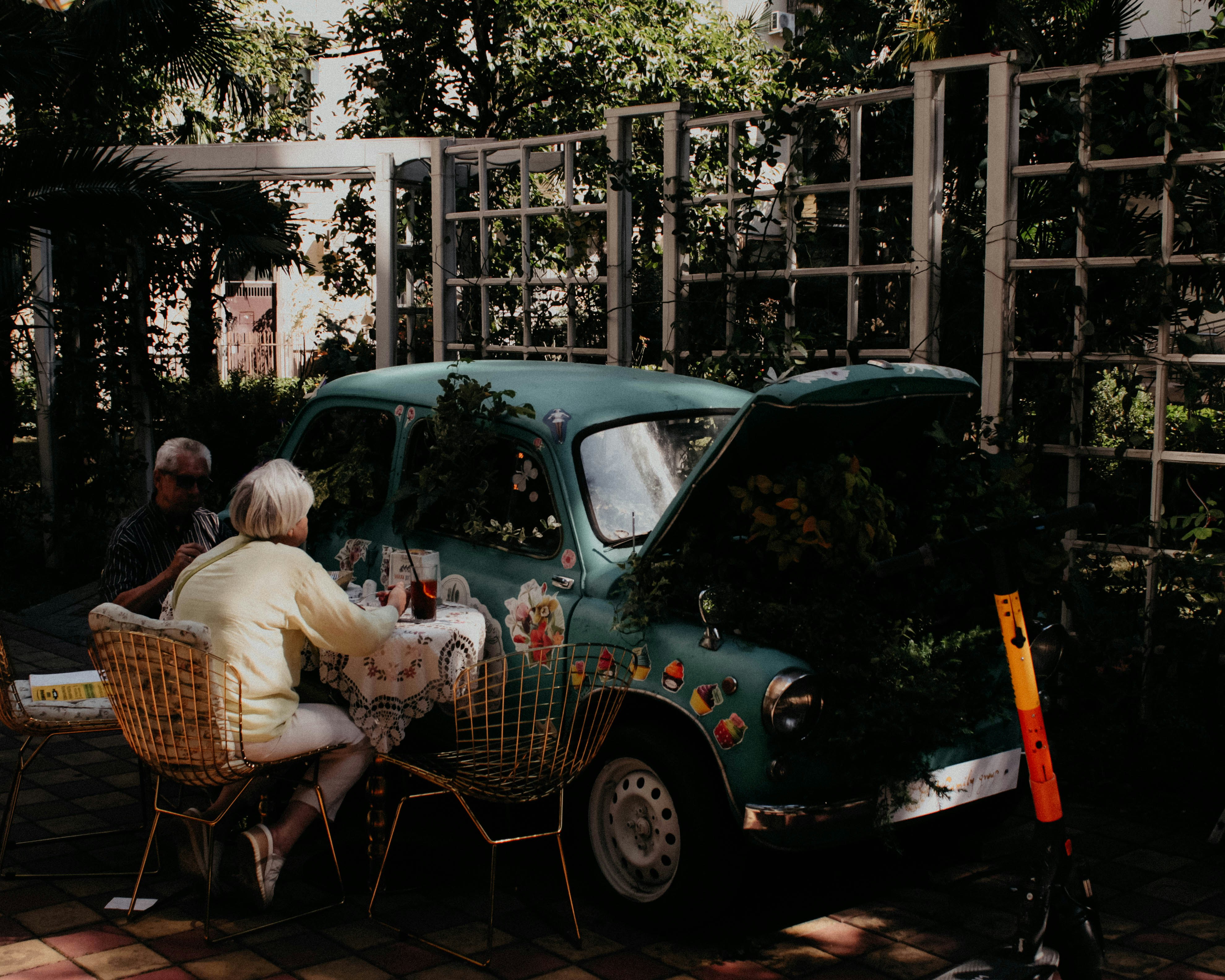 an adult couple having lunch at a cafe
