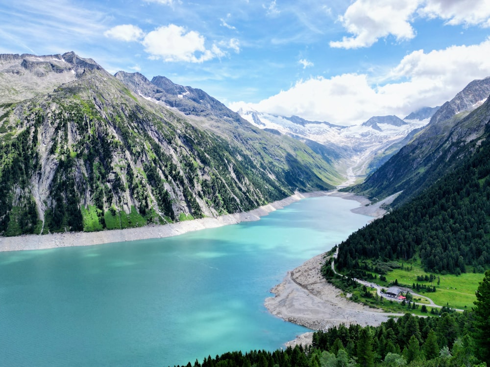 a large body of water surrounded by mountains