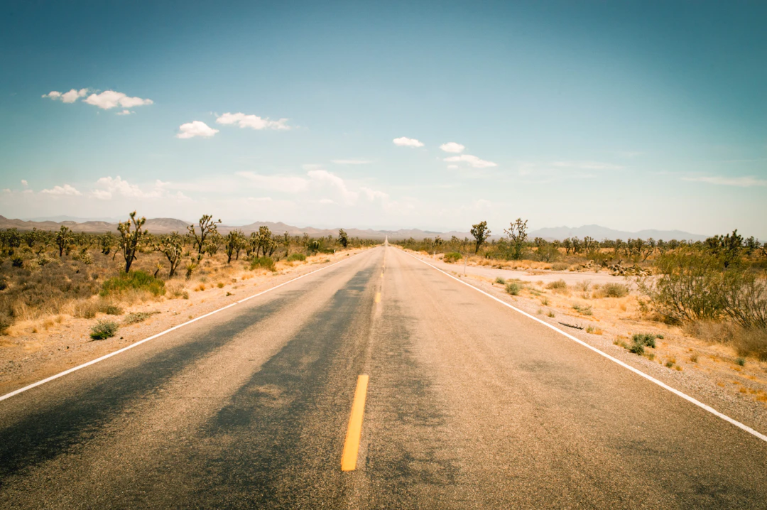 Desert highway along Arizona’s Joshua Tree Scenic Parkway