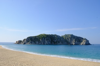 a sandy beach next to a large body of water