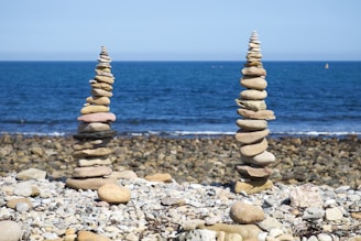 a pile of rocks sitting on top of a rocky beach