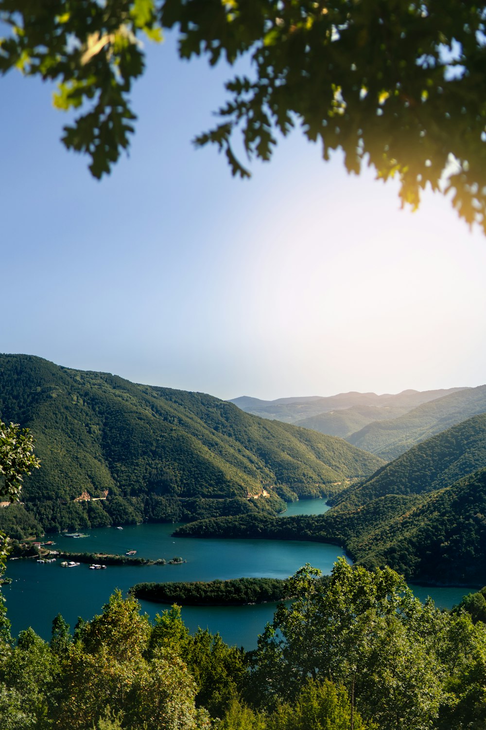 a view of a lake surrounded by mountains