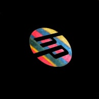 A logo with stylized letters 'hp' set against a colorful, striped oval background. The vivid stripes include blue, red, green, and yellow, contrasting sharply with the black negative space forming the logo.