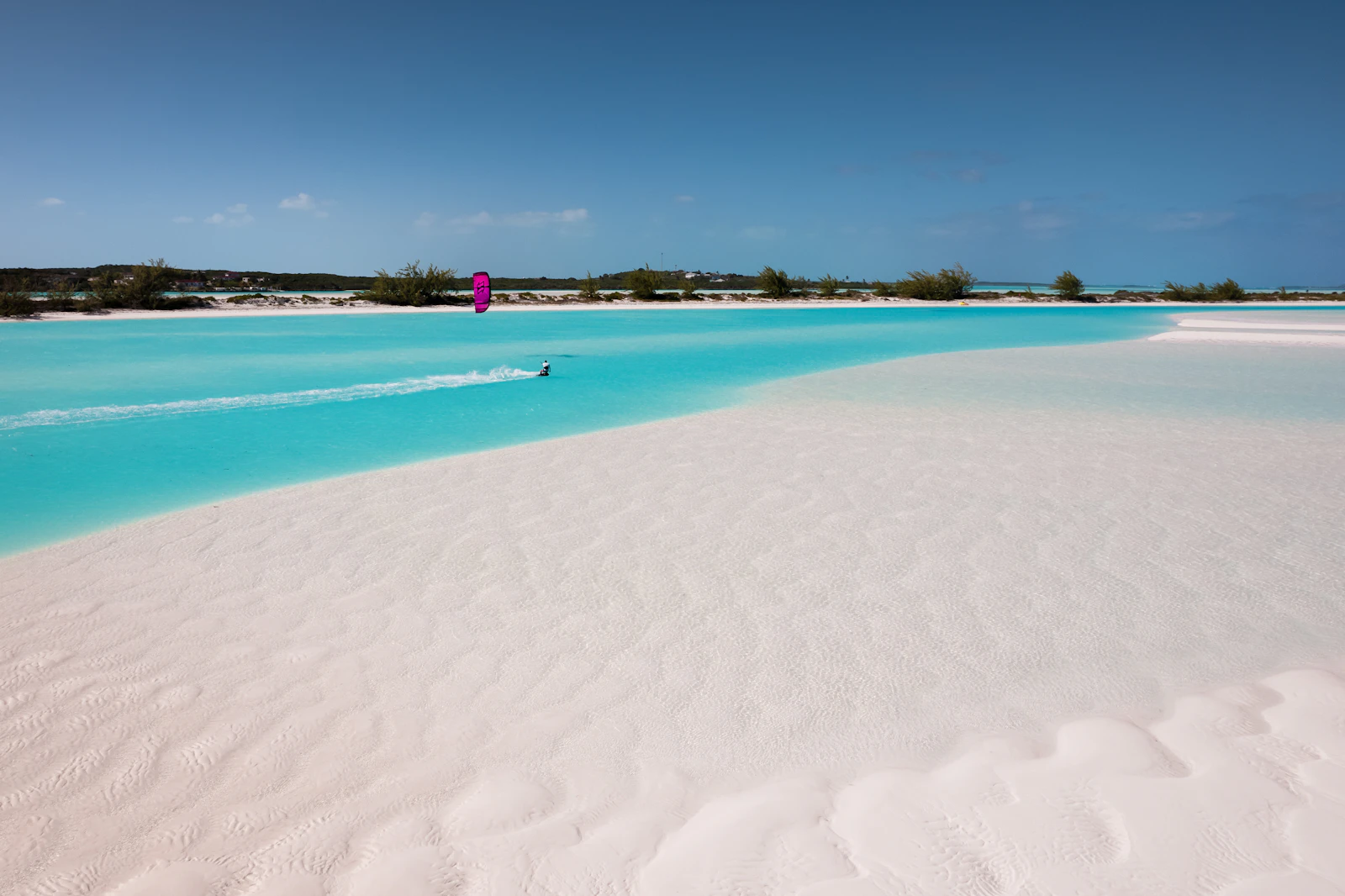 Aerial turquoise sandbar in the Bahamas