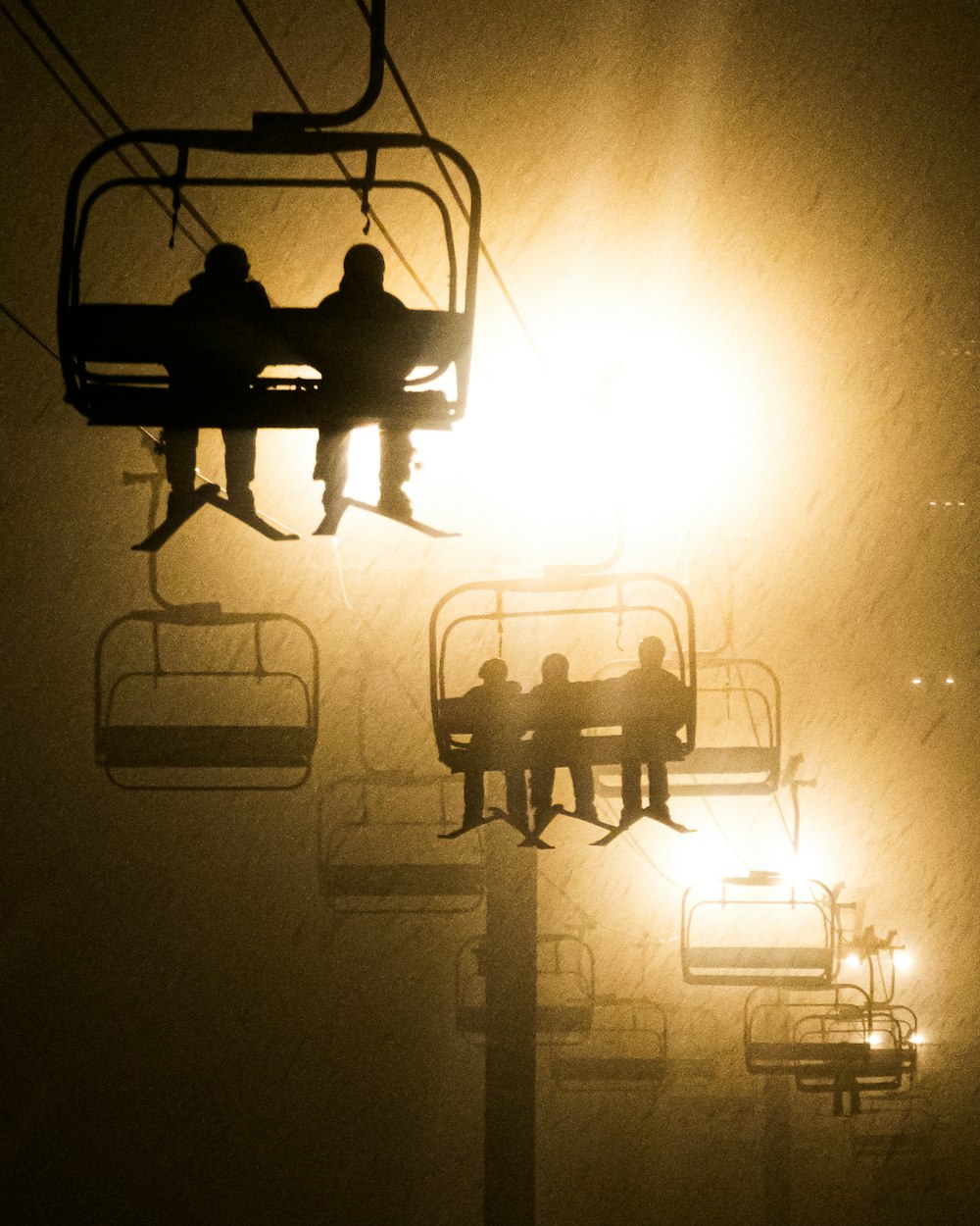 a couple of people sitting on a ski lift