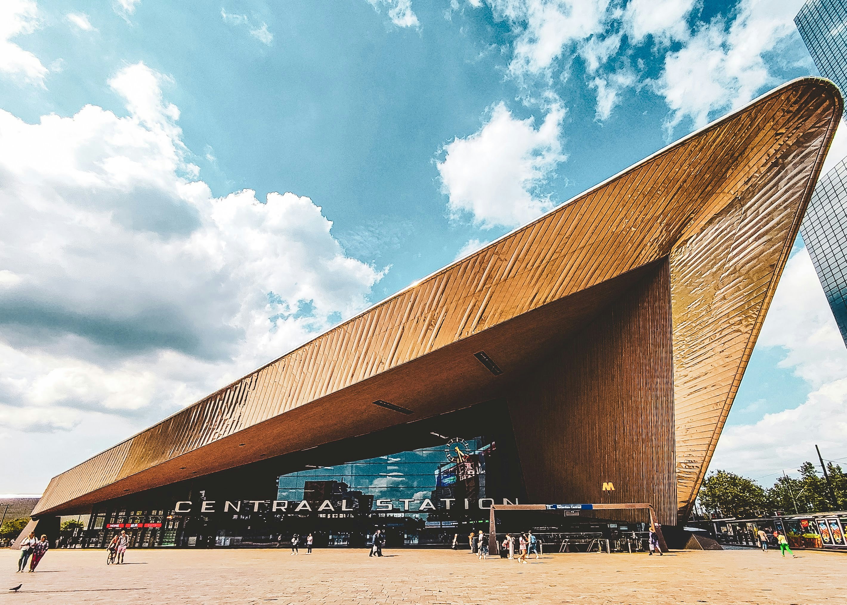 a large wooden structure with a sky background