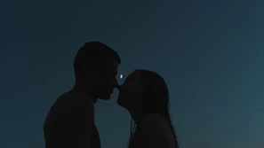 A striking panel featuring two characters sharing an intimate moment under moonlight.