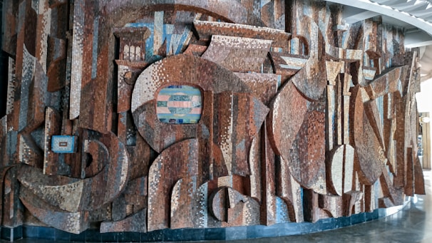 A stunning 3D sculptural mural showcasing intricate patterns and textures.