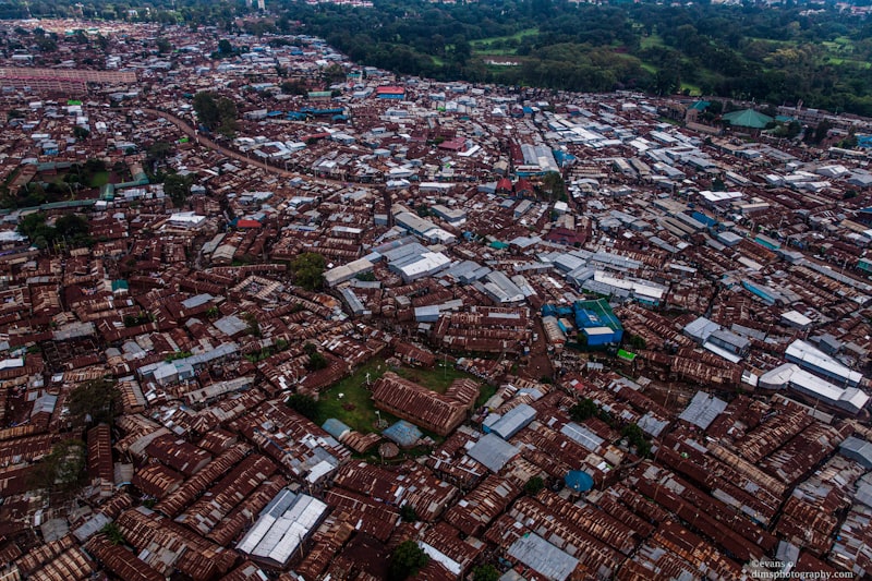 Aerial view of Kibera informal settlement in Nairobi, Kenya