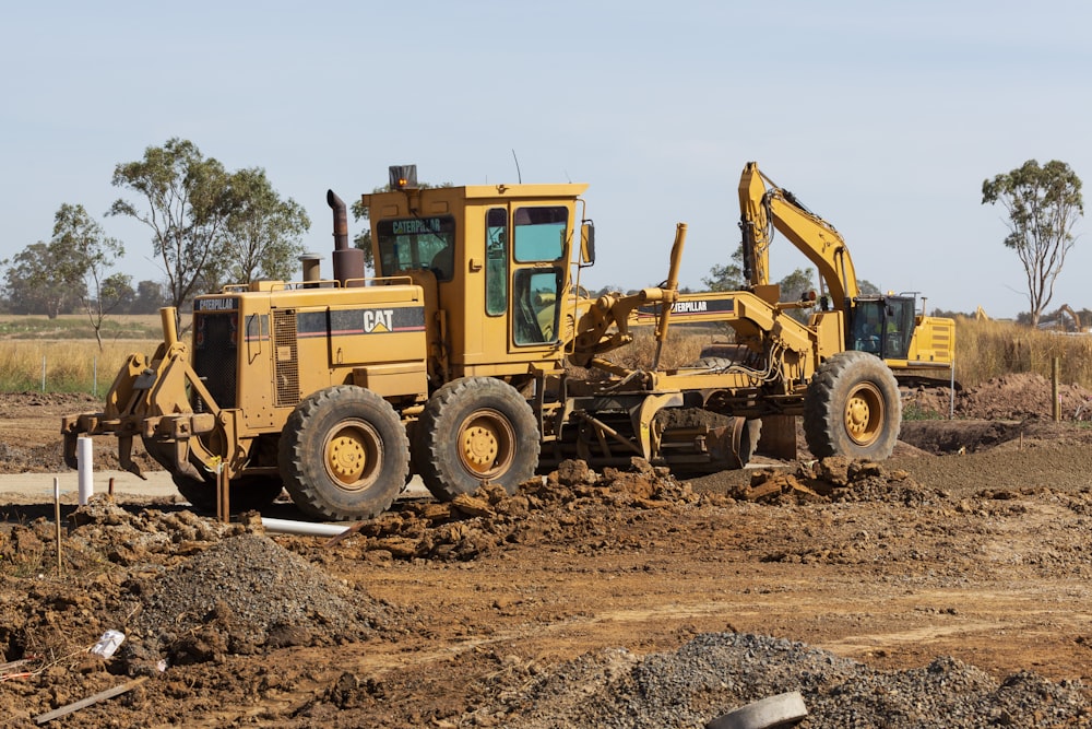 a bulldozer is parked on a construction site